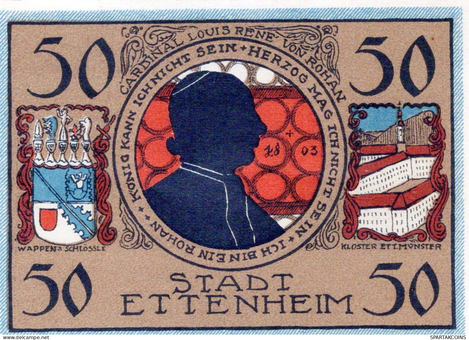 50 PFENNIG 1921 Stadt ETTENHEIM Baden UNC DEUTSCHLAND Notgeld Banknote #PB356 - [11] Emissioni Locali