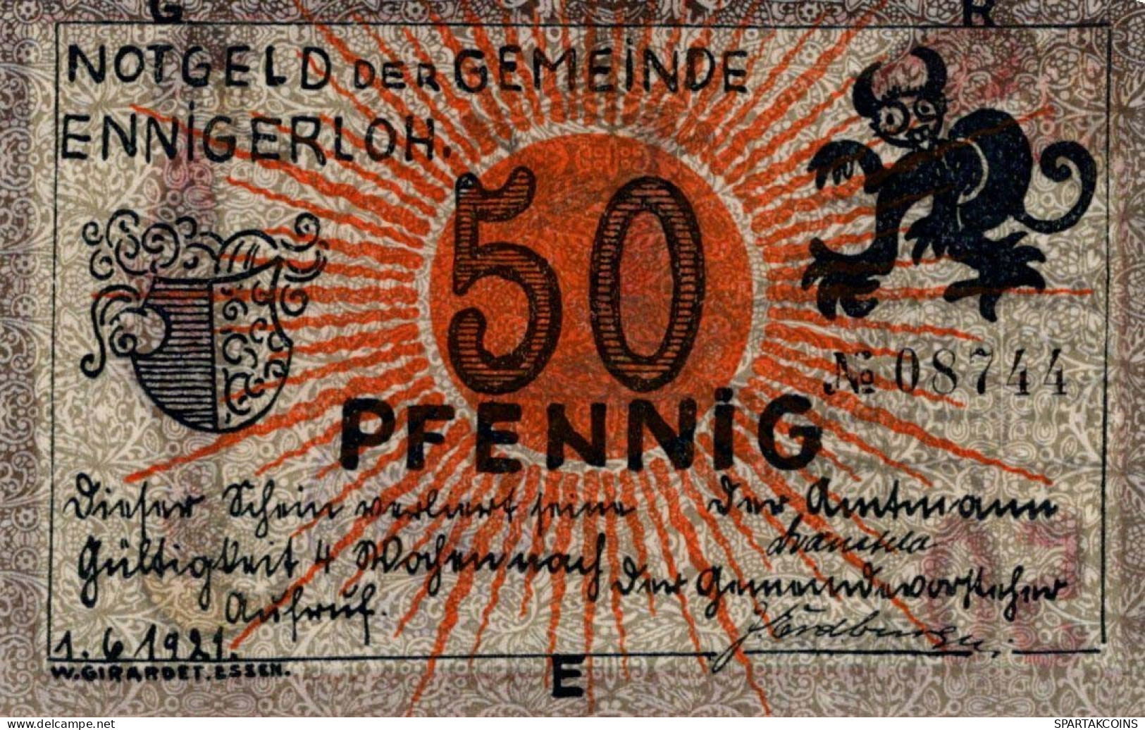 50 PFENNIG 1921 Stadt ENNIGERLOH Westphalia UNC DEUTSCHLAND Notgeld #PB263 - [11] Emissioni Locali
