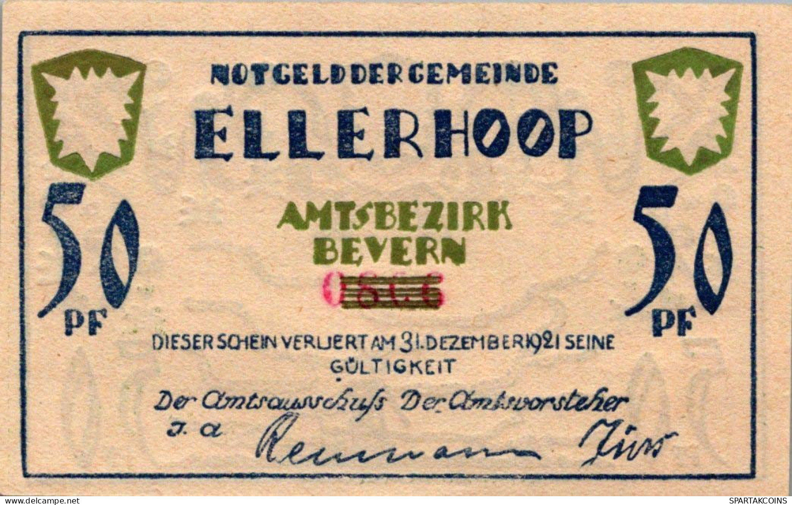 50 PFENNIG 1921 Stadt ELLERHOOP Schleswig-Holstein UNC DEUTSCHLAND #PB186 - [11] Emissions Locales