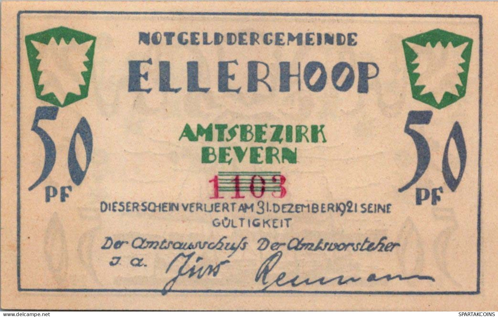 50 PFENNIG 1921 Stadt ELLERHOOP Schleswig-Holstein UNC DEUTSCHLAND #PB191 - [11] Local Banknote Issues