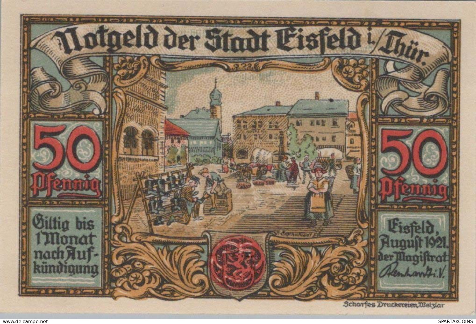50 PFENNIG 1921 Stadt EISFELD Thuringia UNC DEUTSCHLAND Notgeld Banknote #PB146 - Lokale Ausgaben