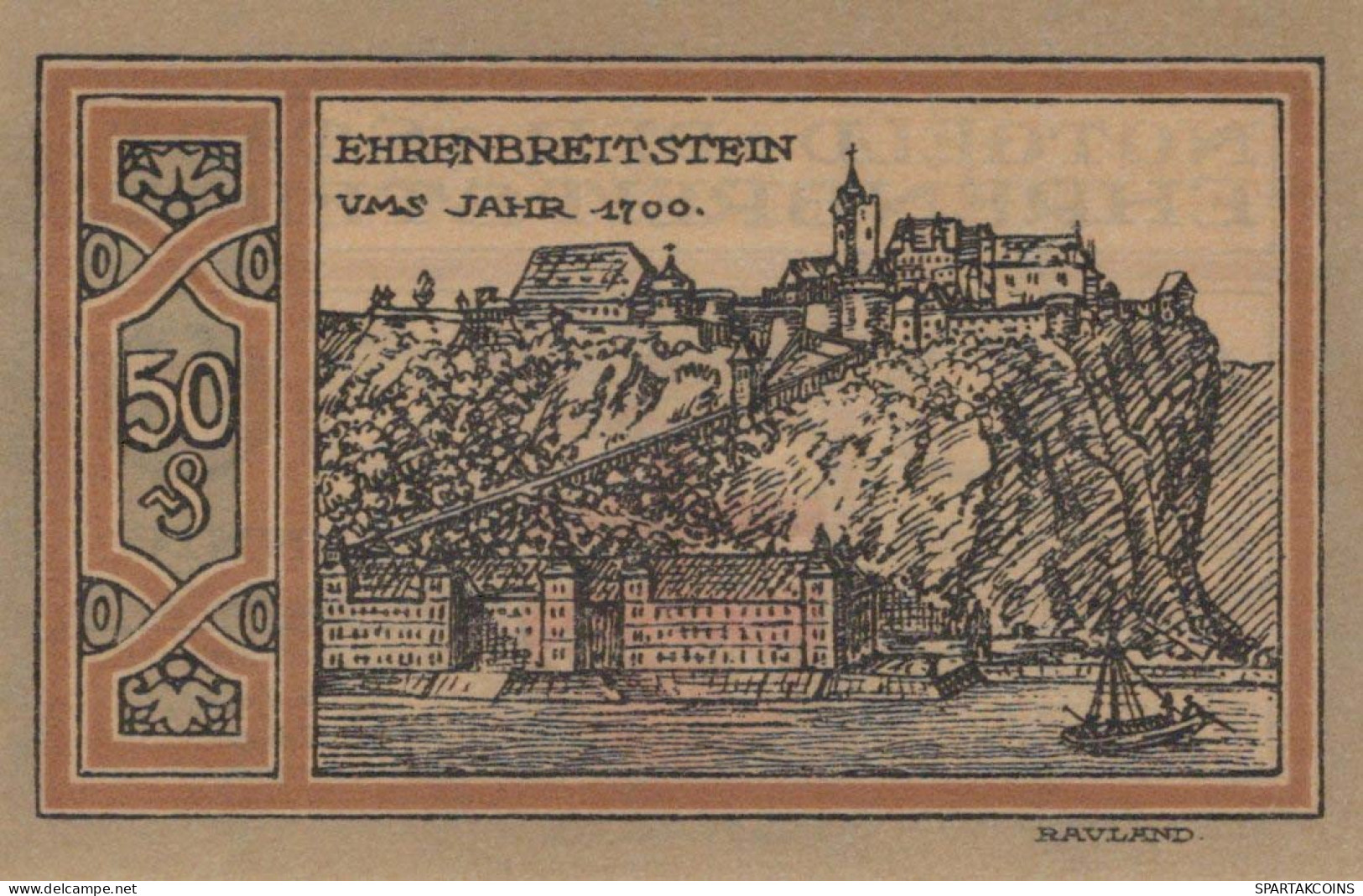 50 PFENNIG 1921 Stadt EHRENBREITSTEIN Rhine UNC DEUTSCHLAND Notgeld #PB048 - [11] Emissions Locales