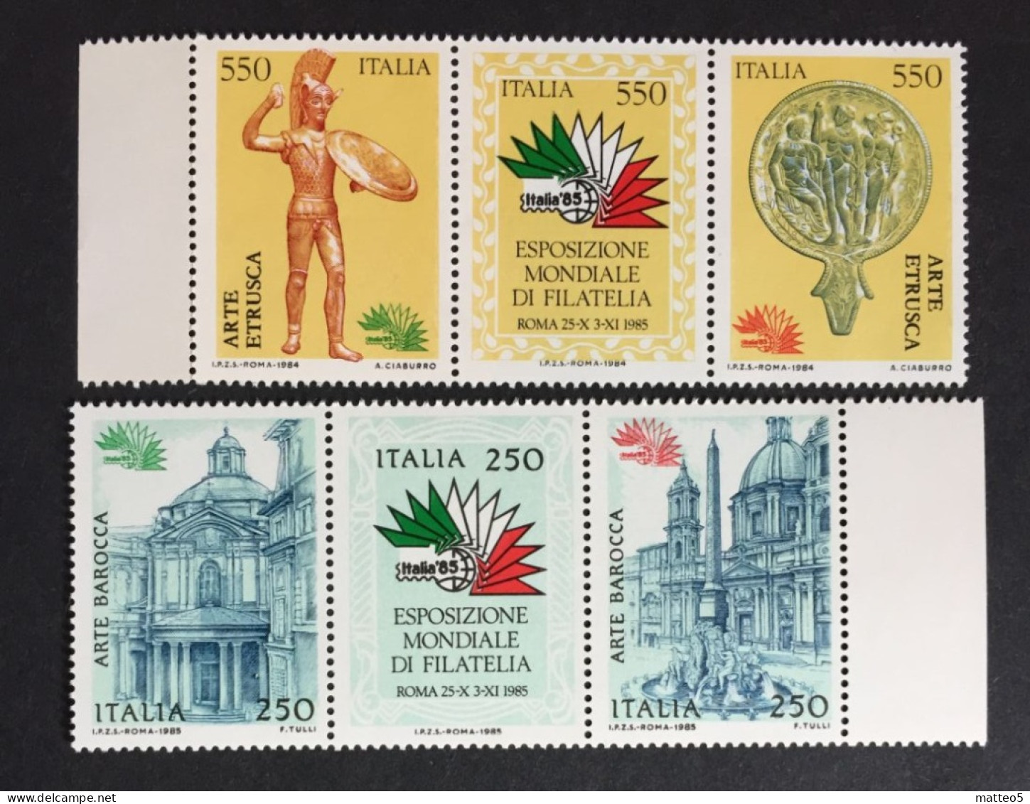 1984 -85 - Italia - Roma - Esposizione Mondiale Di Filatelia - Coppia Trittico - 1981-90: Mint/hinged