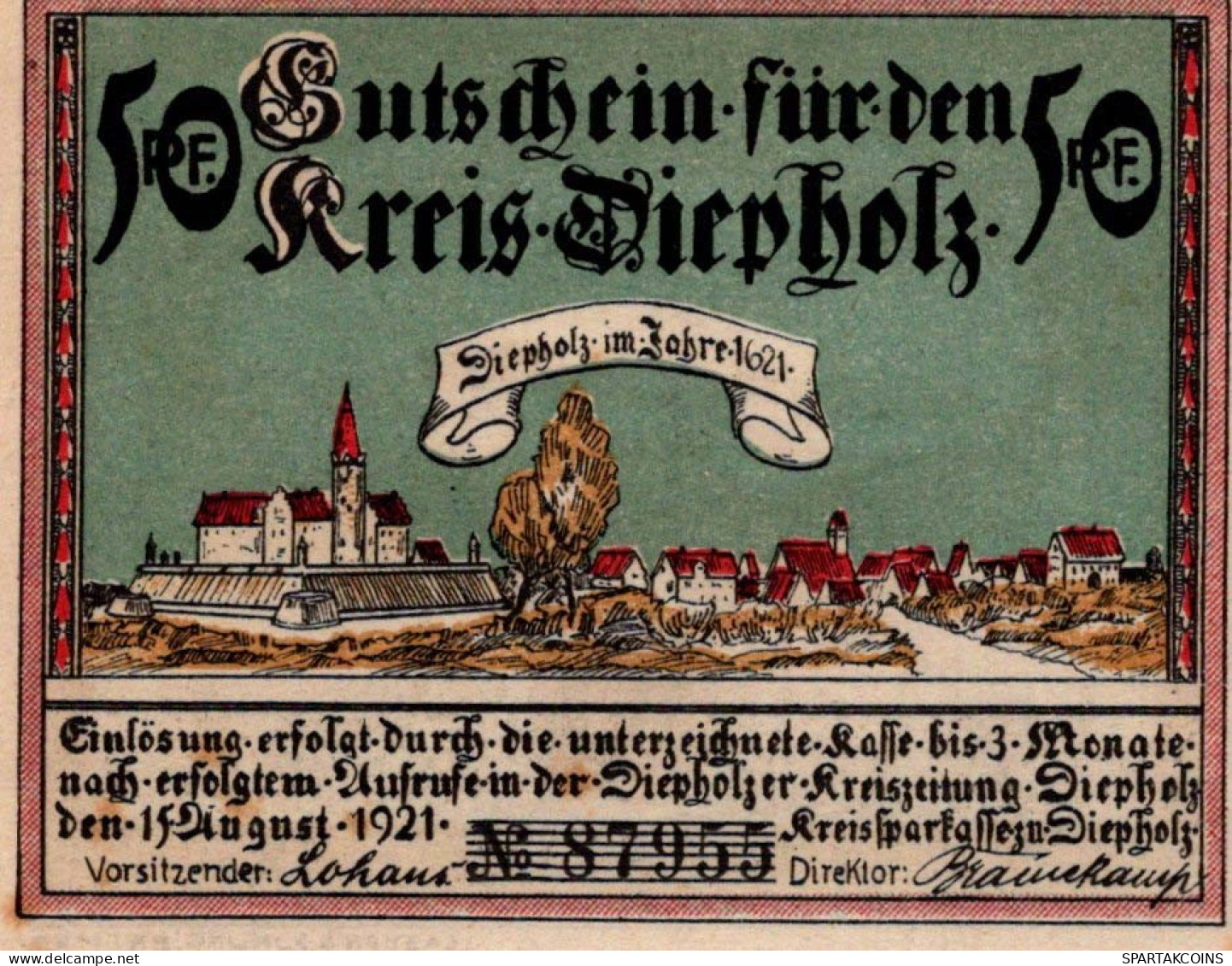 50 PFENNIG 1921 Stadt DIEPHOLZ Hanover UNC DEUTSCHLAND Notgeld Banknote #PA451 - [11] Emisiones Locales