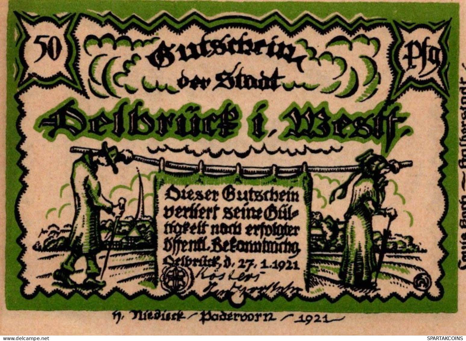 50 PFENNIG 1921 Stadt DELBRÜCK Westphalia UNC DEUTSCHLAND Notgeld #PA426 - [11] Emisiones Locales
