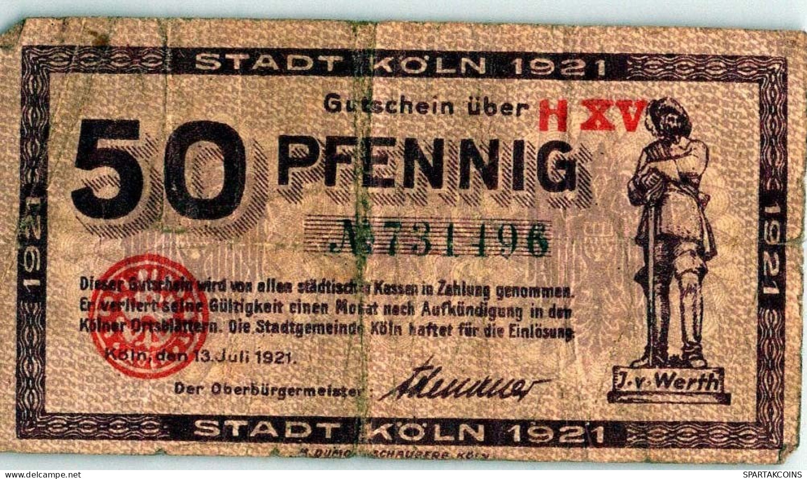 50 PFENNIG 1921 Stadt COLOGNE Rhine DEUTSCHLAND Notgeld Papiergeld Banknote #PK998 - [11] Emisiones Locales