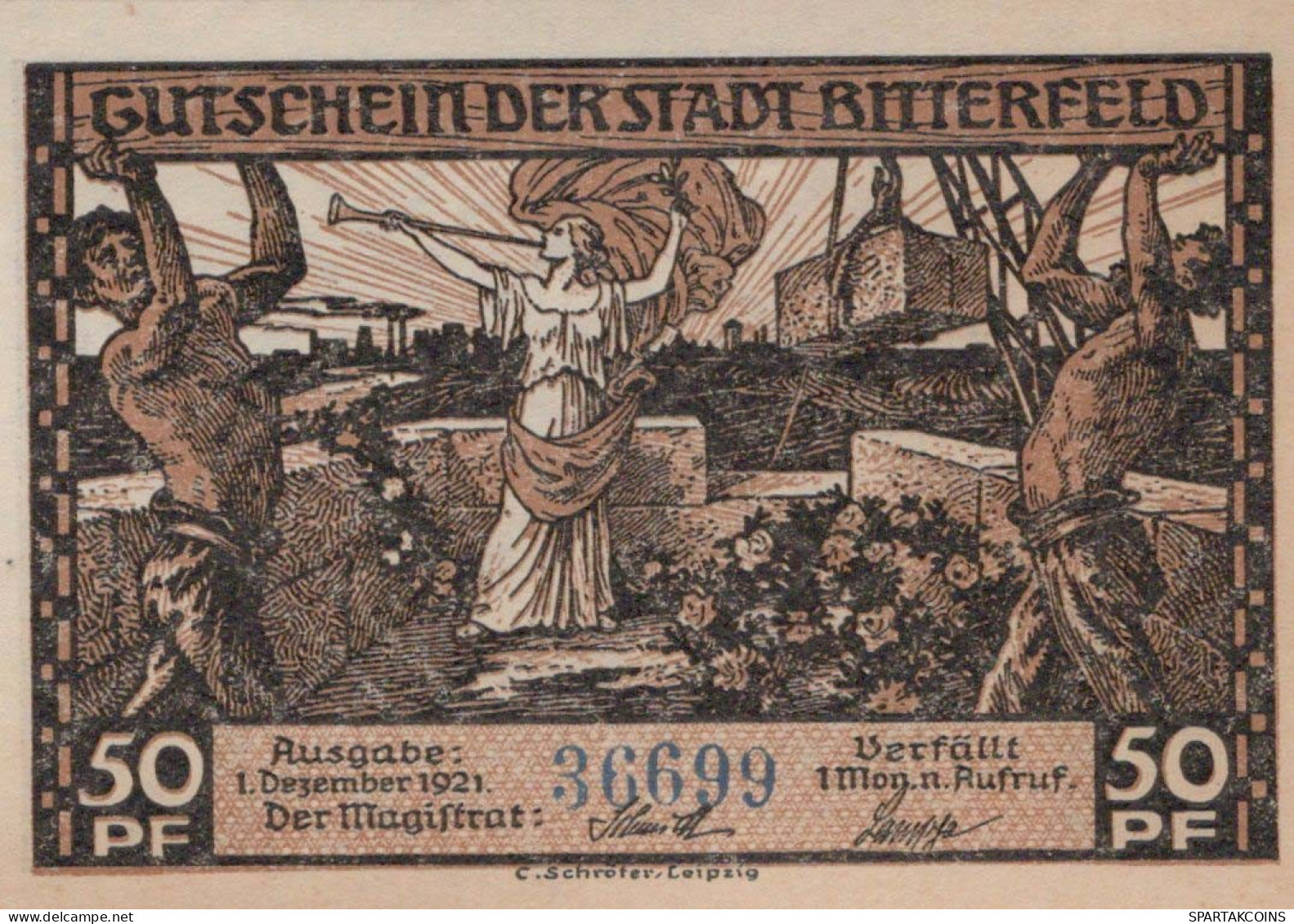 50 PFENNIG 1921 Stadt BITTERFELD Saxony DEUTSCHLAND Notgeld Banknote #PF596 - [11] Emissions Locales