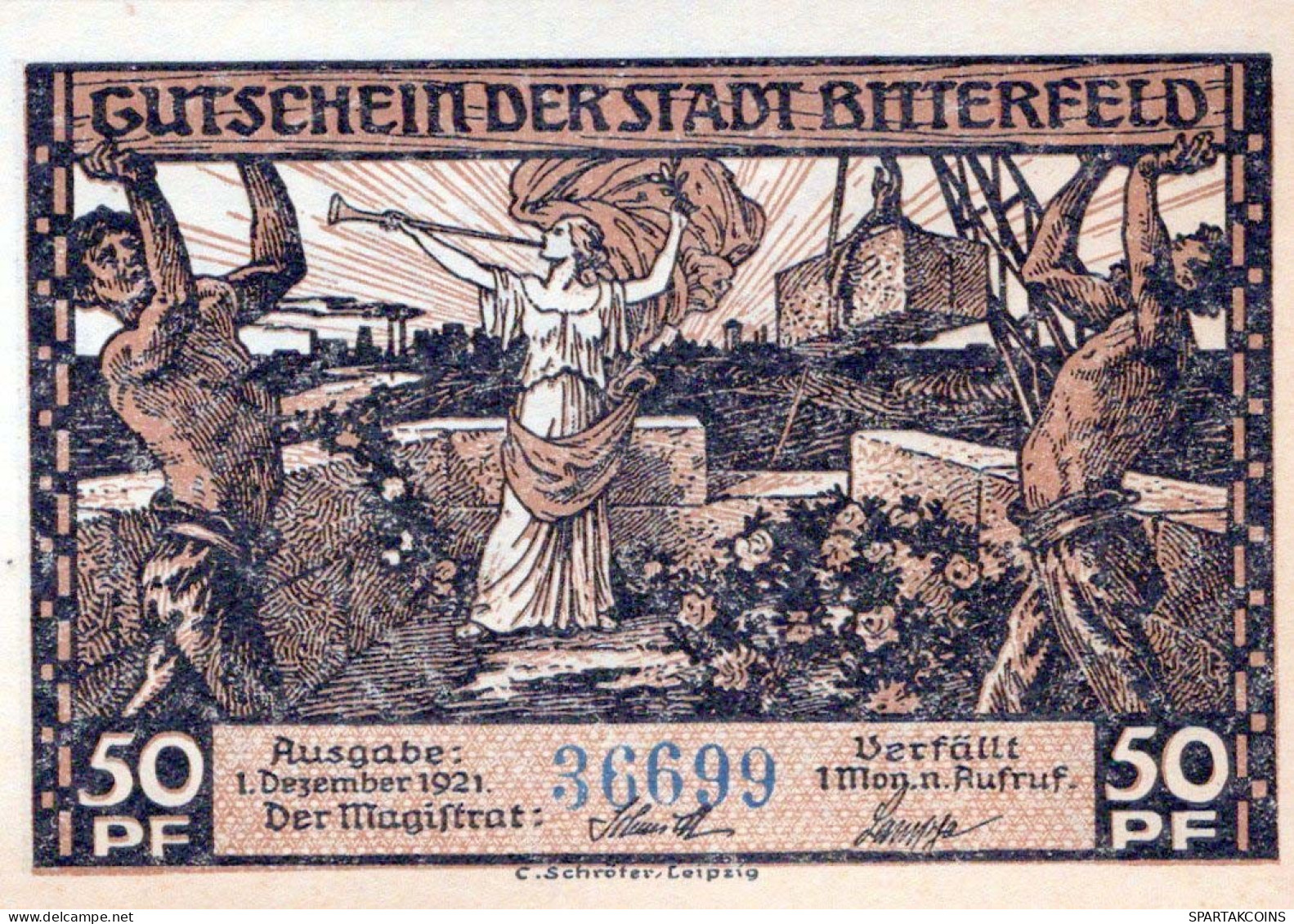 50 PFENNIG 1921 Stadt BITTERFELD Saxony DEUTSCHLAND Notgeld Banknote #PF596 - [11] Emissions Locales