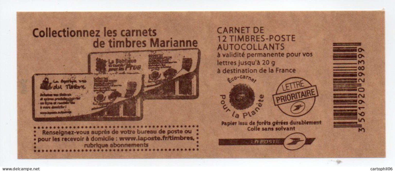 - FRANCE Carnet 12 Timbres Prioritaires Marianne De Beaujard - Les Carnets De Timbres Marianne - VALEUR FACIALE 17,16 € - Modern : 1959-…