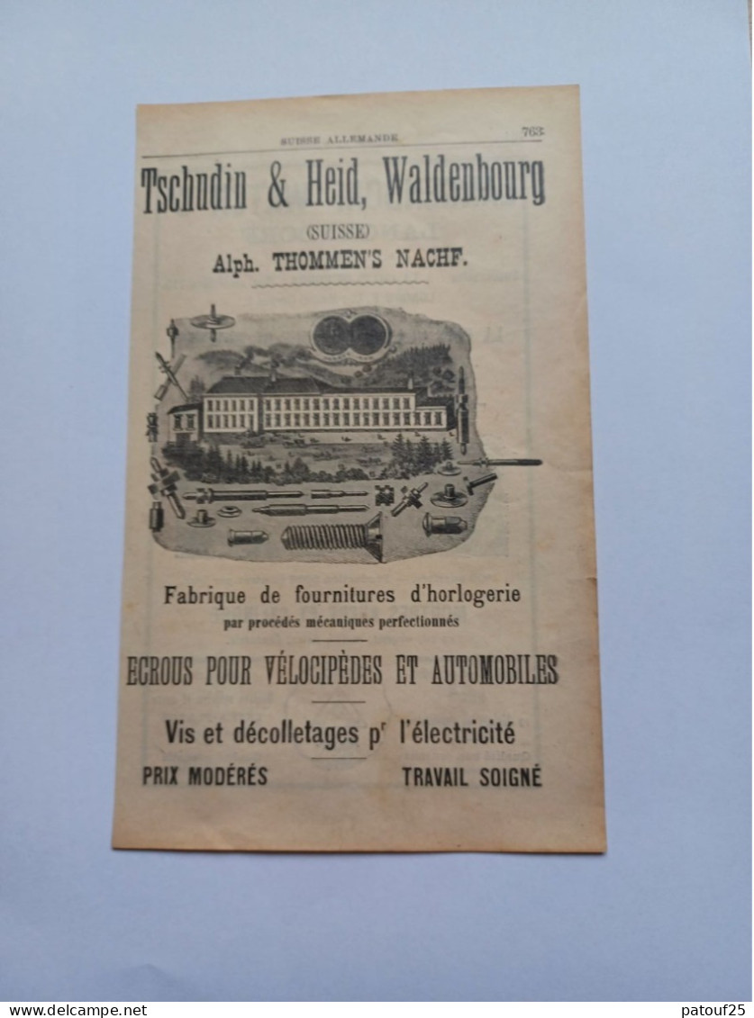 Ancienne Publicité Horlogerie TSCHUDIN ET HEID WALDENBOURG SUISSE 1914 - Suisse