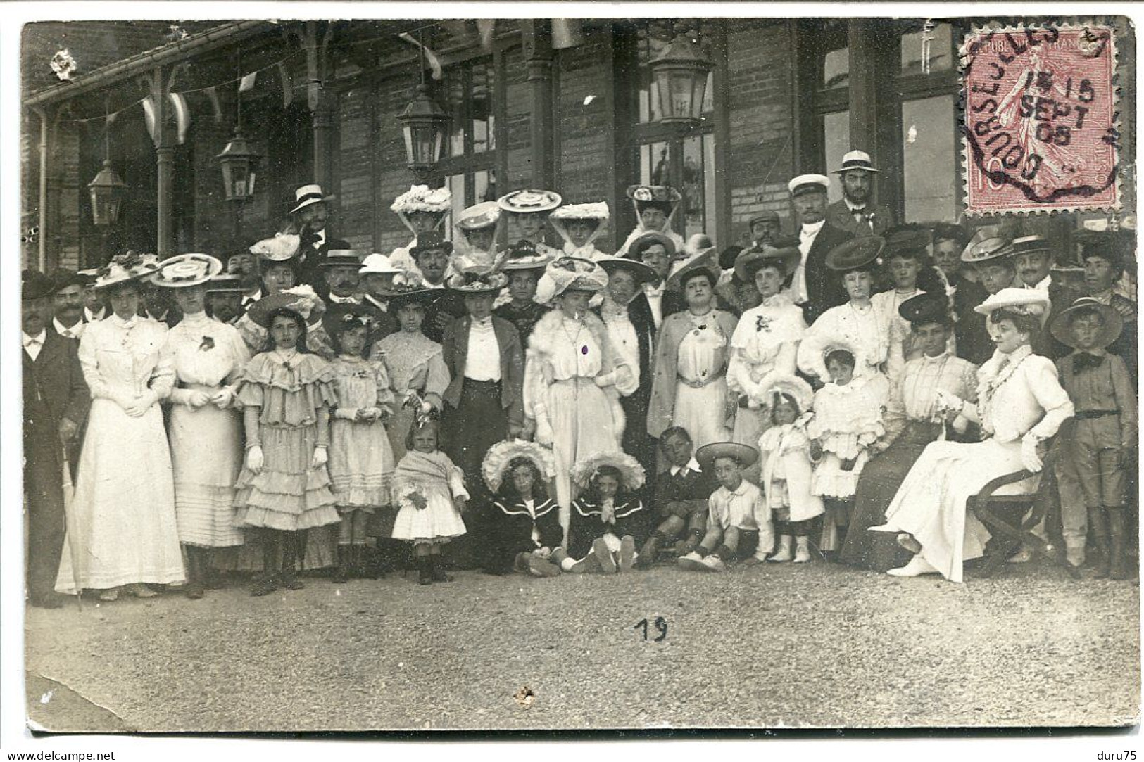 PHOTO Carte Cachet Ambulant COURSEULLES à CAEN 09 / 1905 * Groupe Femmes Enfants Grande élégance Chapeaux Superbes - Courseulles-sur-Mer