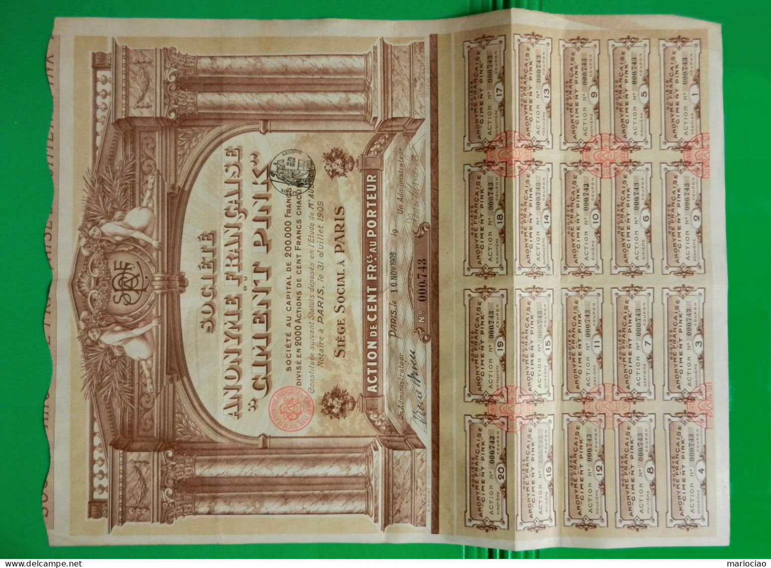 T-FR Société Anonyme Française Du Ciment Pink 1909 - TRES RARE ! - Altri & Non Classificati