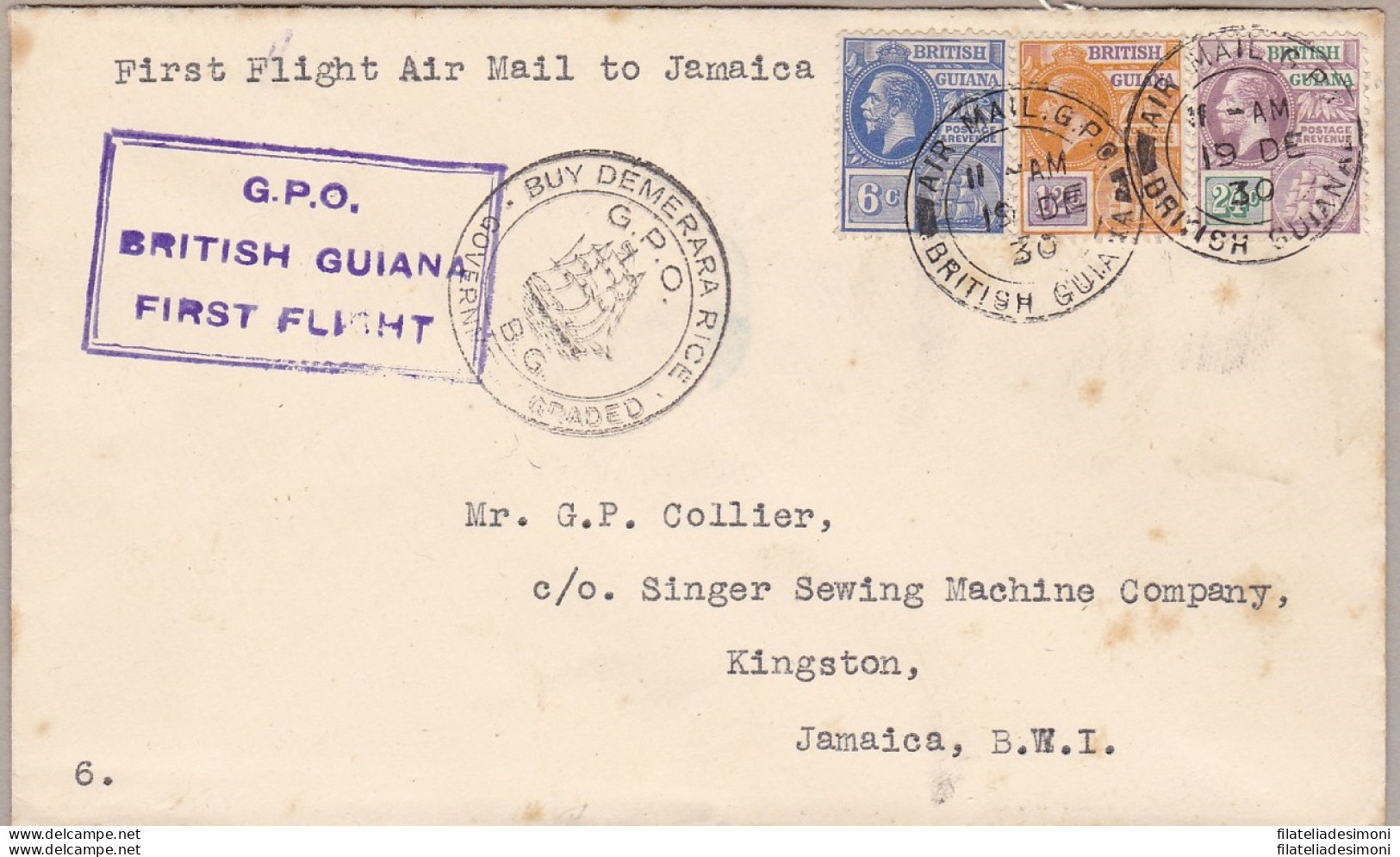 1930 BRITISH GUYANA/GUYANA BRITANNICA, First Flight To Kingston (JAMAICA) - Andere & Zonder Classificatie