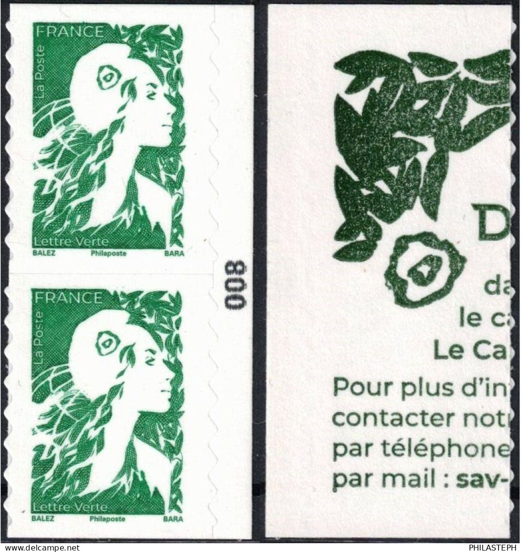 2023 -  YT 2358a Neuf Adhésif - Paire Verticale Issue De CARNET MARIANNE DE L'AVENIR TVP LETTRE VERTE - N° 008 En Marge - 2023-... Marianne De L’avenir