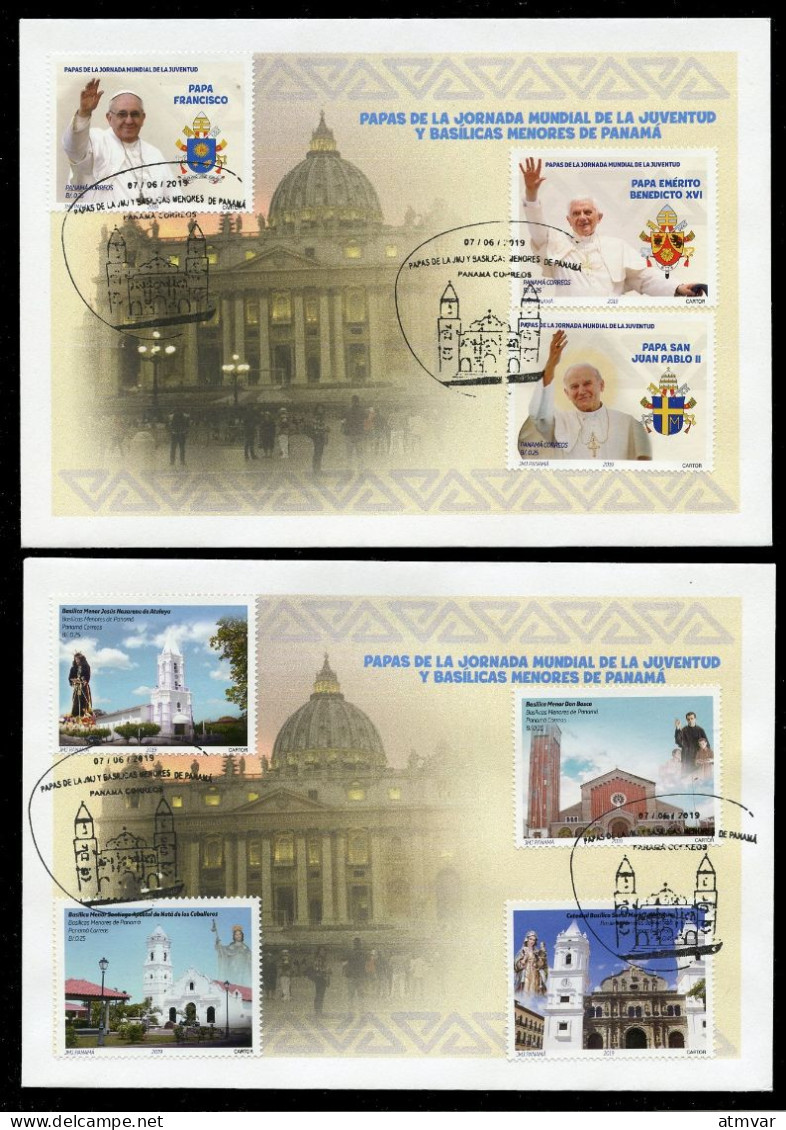 PANAMA (2019) Papas Jornada Mundial Juventud Y Basílicas Menores, Pope, Vaticano, Catedral, Cathedral - First Day Covers - Panama