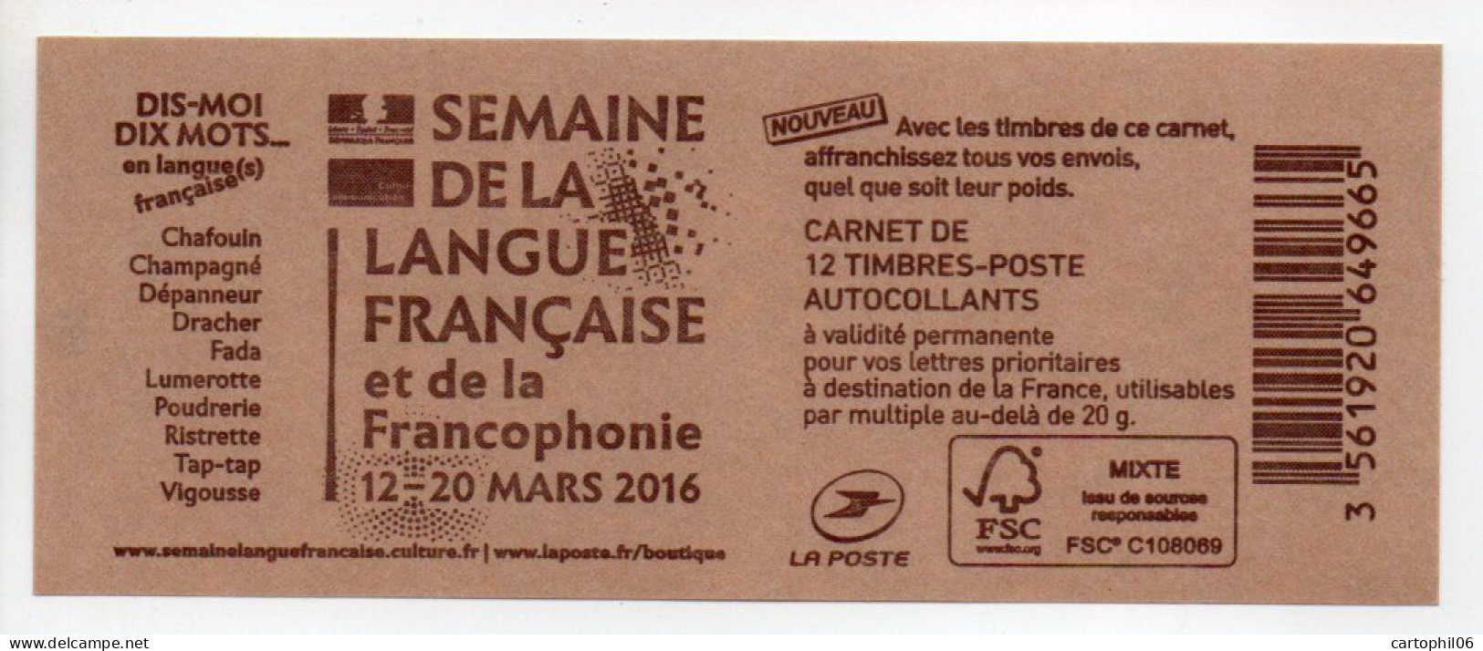 - FRANCE Carnet 12 Timbres Prioritaires Marianne De Ciappa - SEMAINE DE LA LANGUE FRANCAISE - VALEUR FACIALE 17,16 € - - Modern : 1959-…