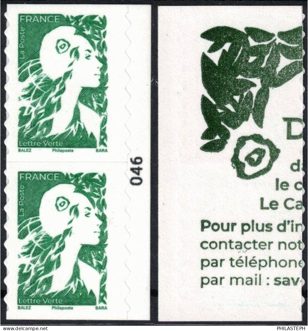 2023 -  YT 2358a Neuf Adhésif - Paire Verticale Issue De CARNET MARIANNE DE L'AVENIR TVP LETTRE VERTE - N° 046 En Marge - Unused Stamps