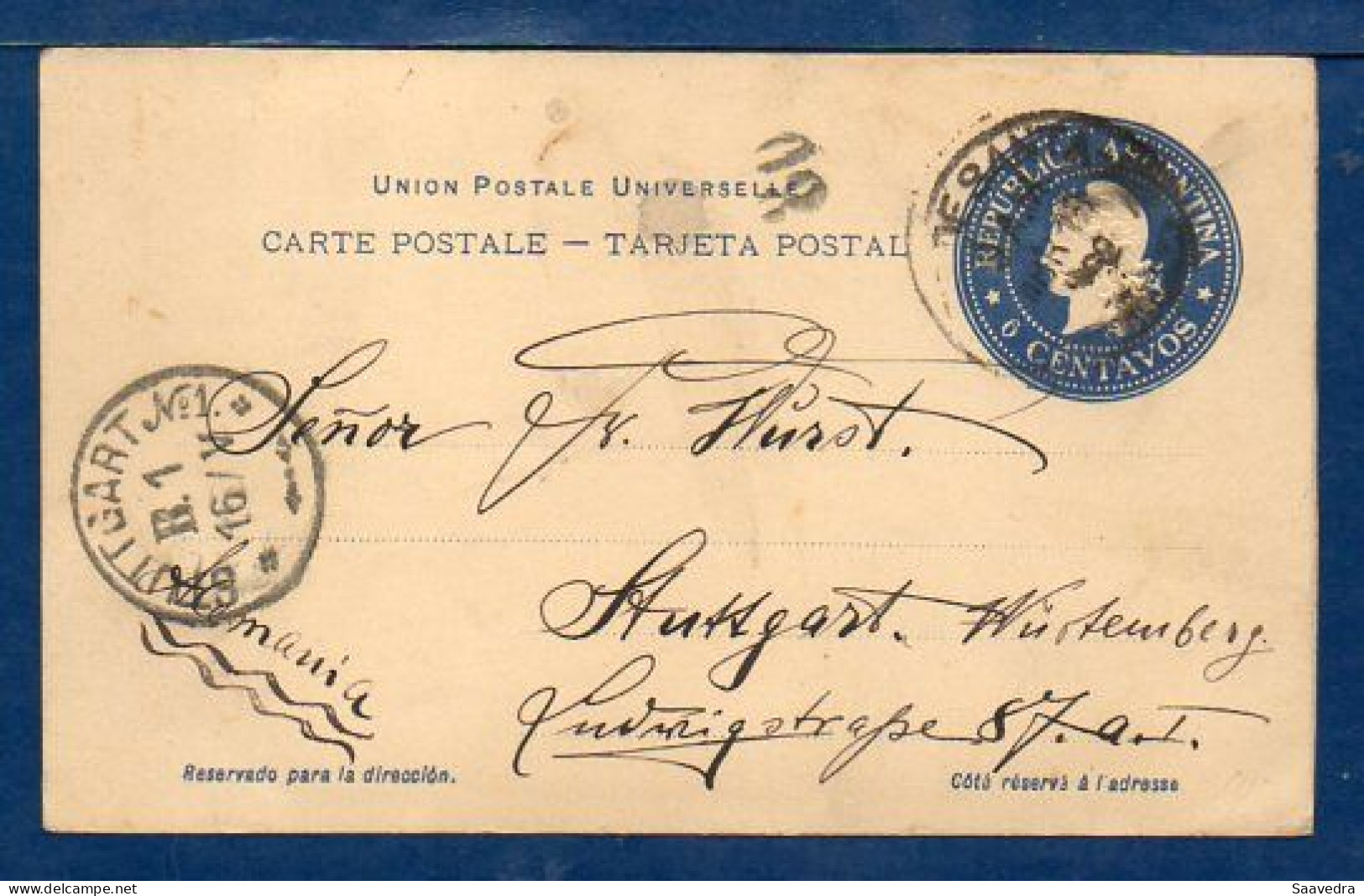 Argentina (Rosario De Santa Fe) To Stuttgart (Germany), 1900, Postal Stationery,  GLUED PHOTO At Back  (002) - Briefe U. Dokumente