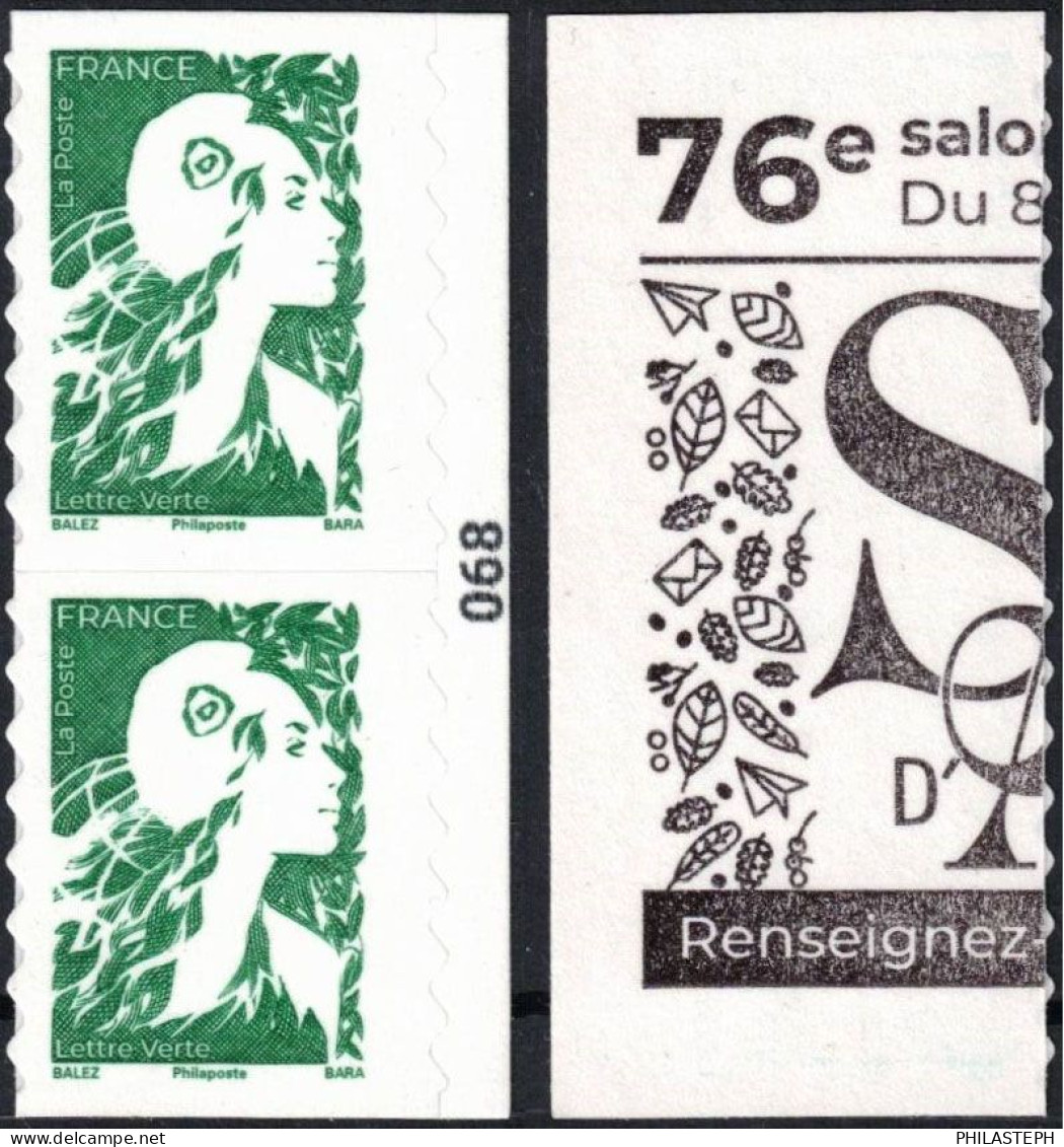 2023 -  YT 2358a Neuf Adhésif - Paire Verticale Issue De CARNET MARIANNE DE L'AVENIR TVP LETTRE VERTE - N° 068 En Marge - Unused Stamps