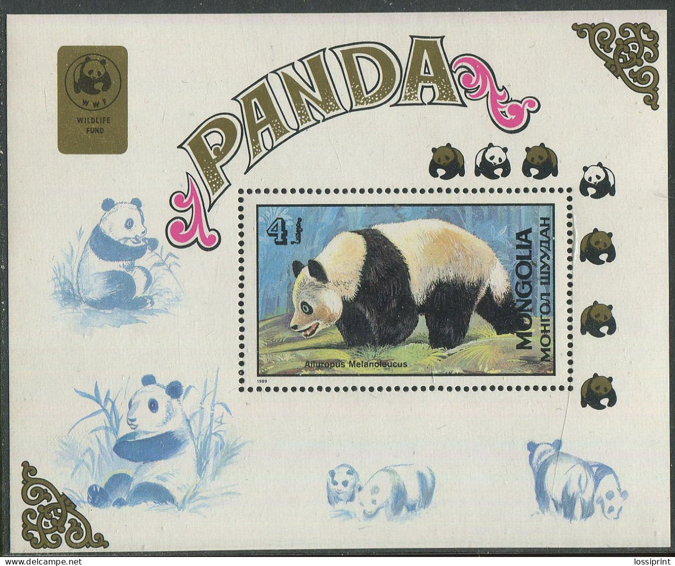 Mongolia:Unused Block Panda Bear, 1989, MNH - Bears