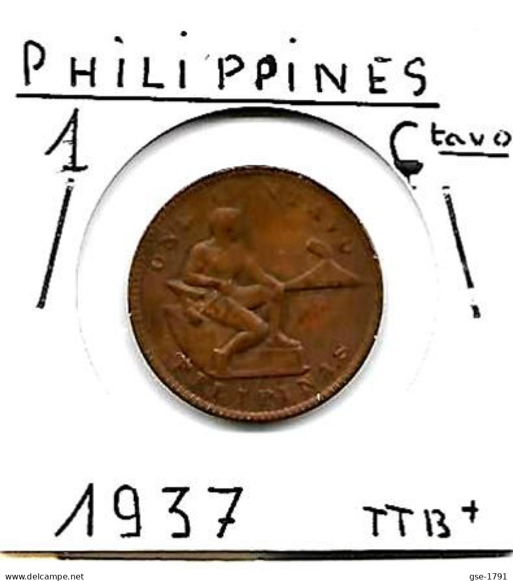 PHILIPPINES Commonwealth  1 Centavo  Hammer  KM179 1937  TTB - Philippines