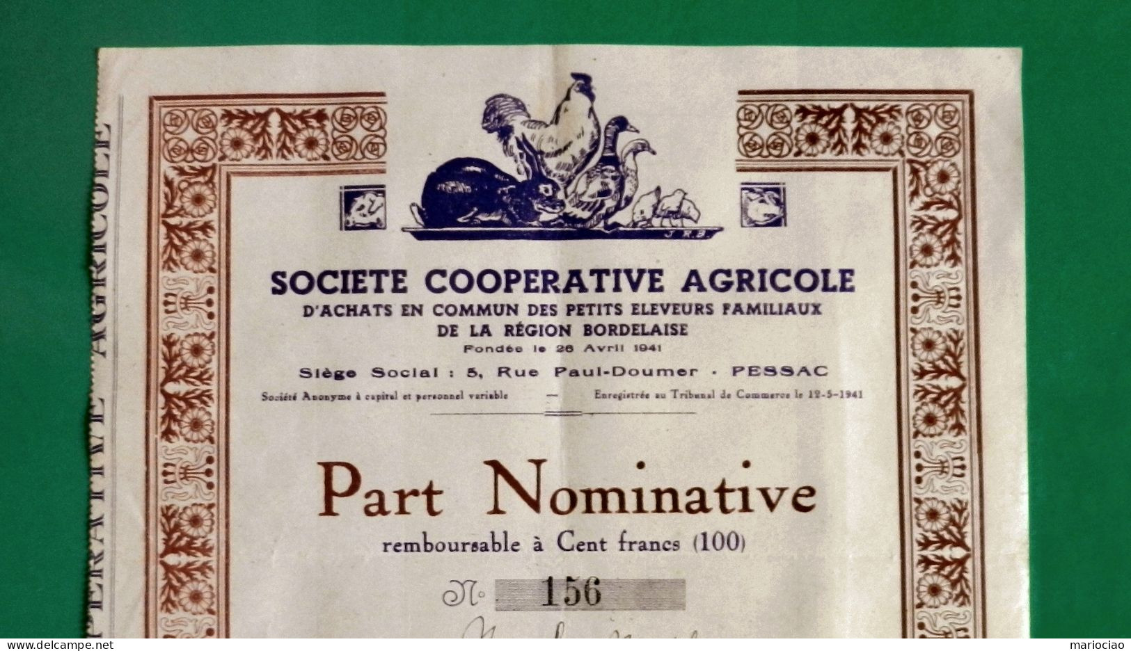 T-FR Société Cooperative Agricole 1948 PESSAC Gironde - Région Bordelaise - Agriculture