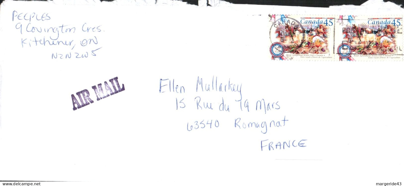 CANADA AFFRANCHISSEMENT COMPOSE SUR LETTRE POUR LA FRANCE 1989 - Storia Postale