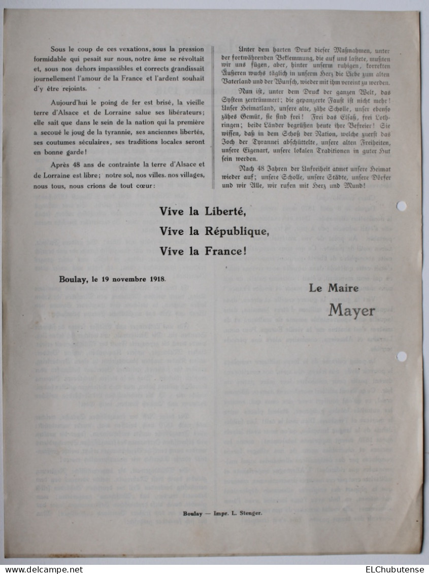 Lot Documents Mairie Boulay - Administration Cercle - Proclamation République - Moselle Novembre 1918 - Documenti Storici