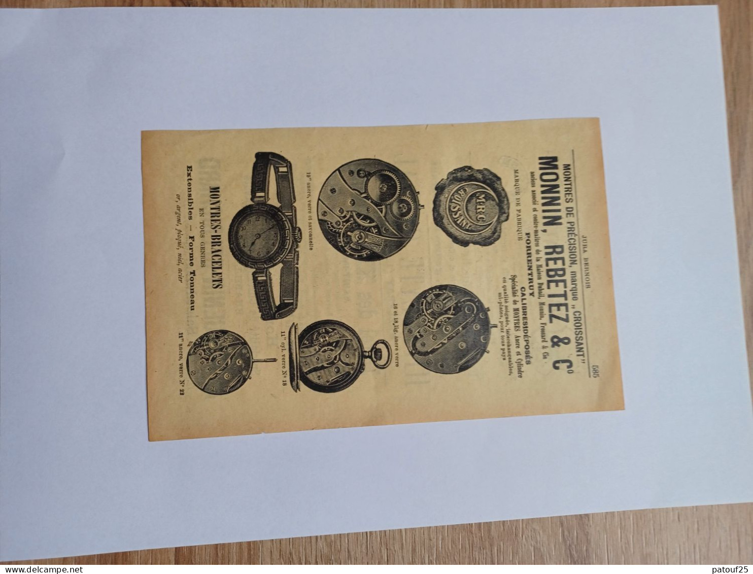 Ancienne Publicité Horlogerie MONNIN REBETEZ PORRENTRUY SUISSE 1914 - Suiza