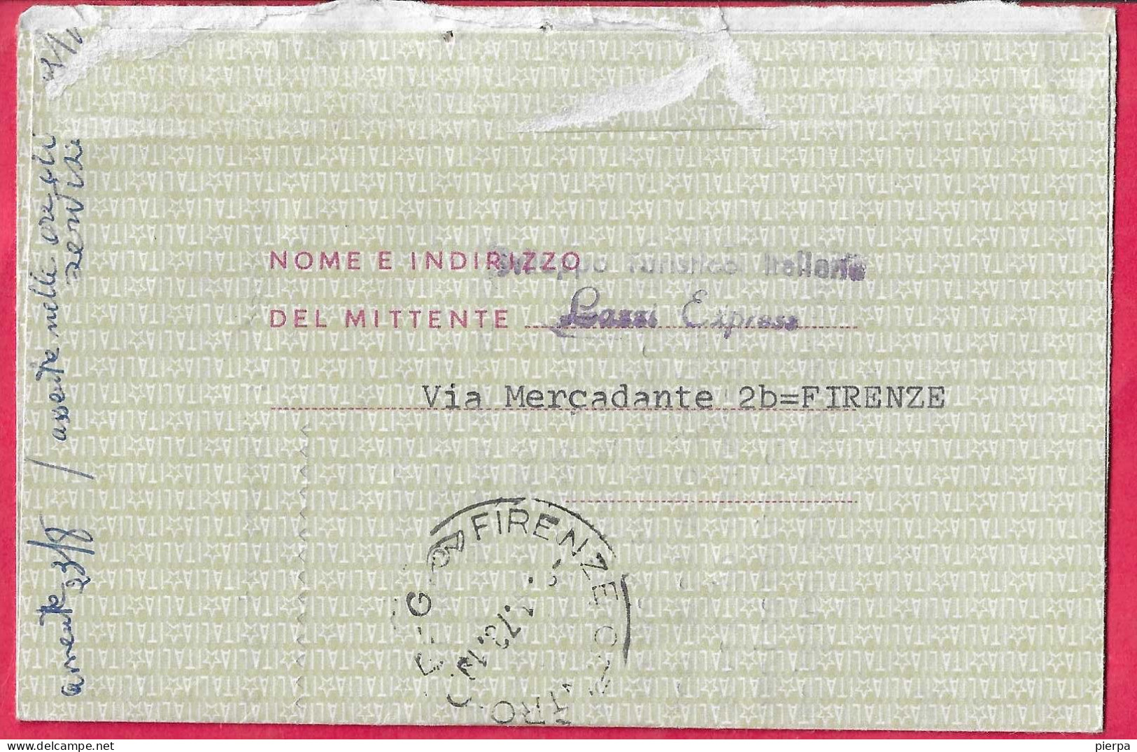 INTERO BIGLIETTO POSTALE SIRACUSANA LIRE 40 (+10+30+100) RACCOMANDATO DA FIRENZE *8.1.73* RESO AL MITTENTE - 1971-80: Marcophilia