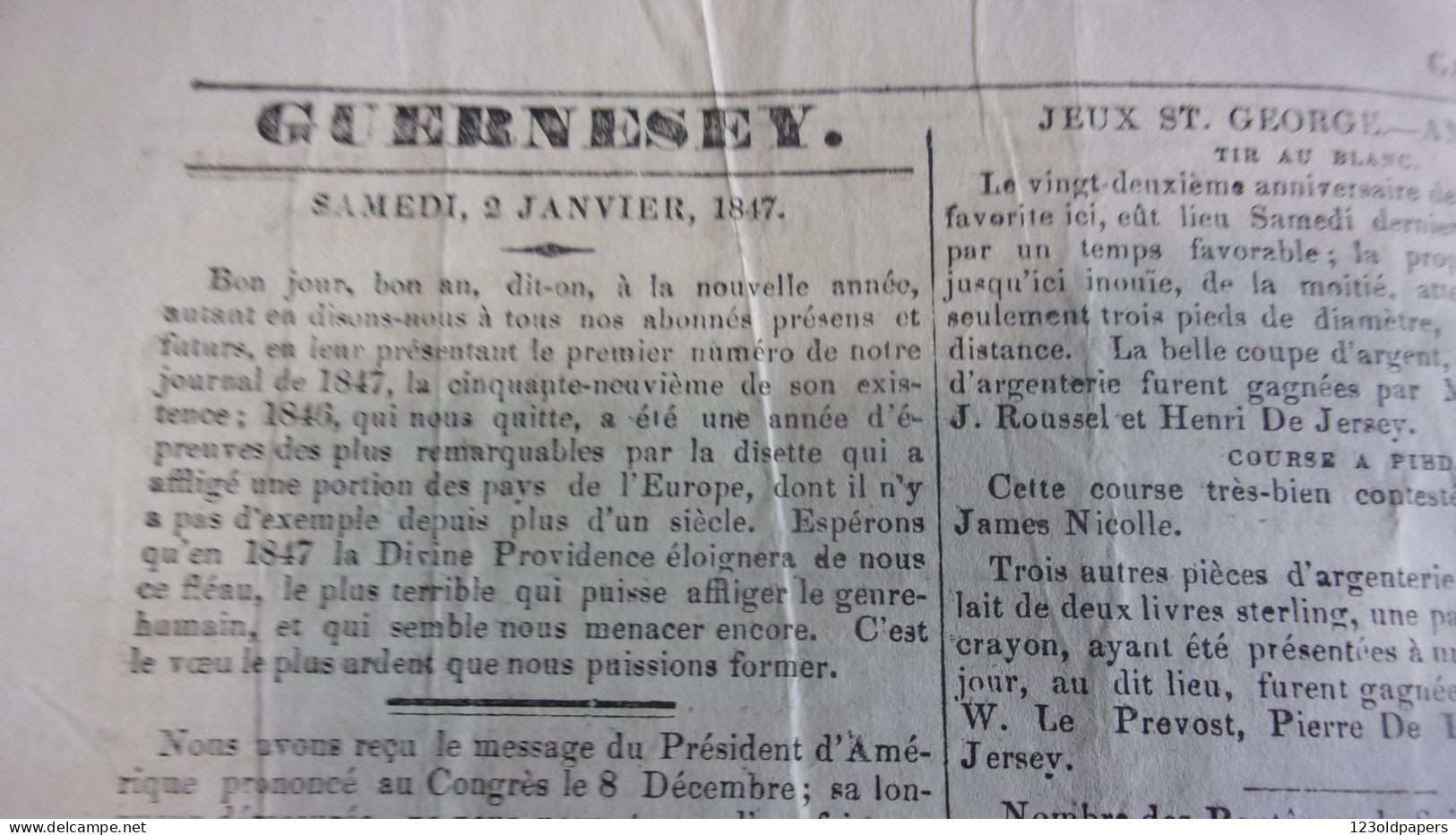 GUERNSEY 1847 RARE LA GAZETTE DE GUERNESEY SAMEDI 2 JANVIER 1847 JOURNAL POLITIQUE ET LITTERAIRE JERSEY CACHET POSTAL - Guernsey