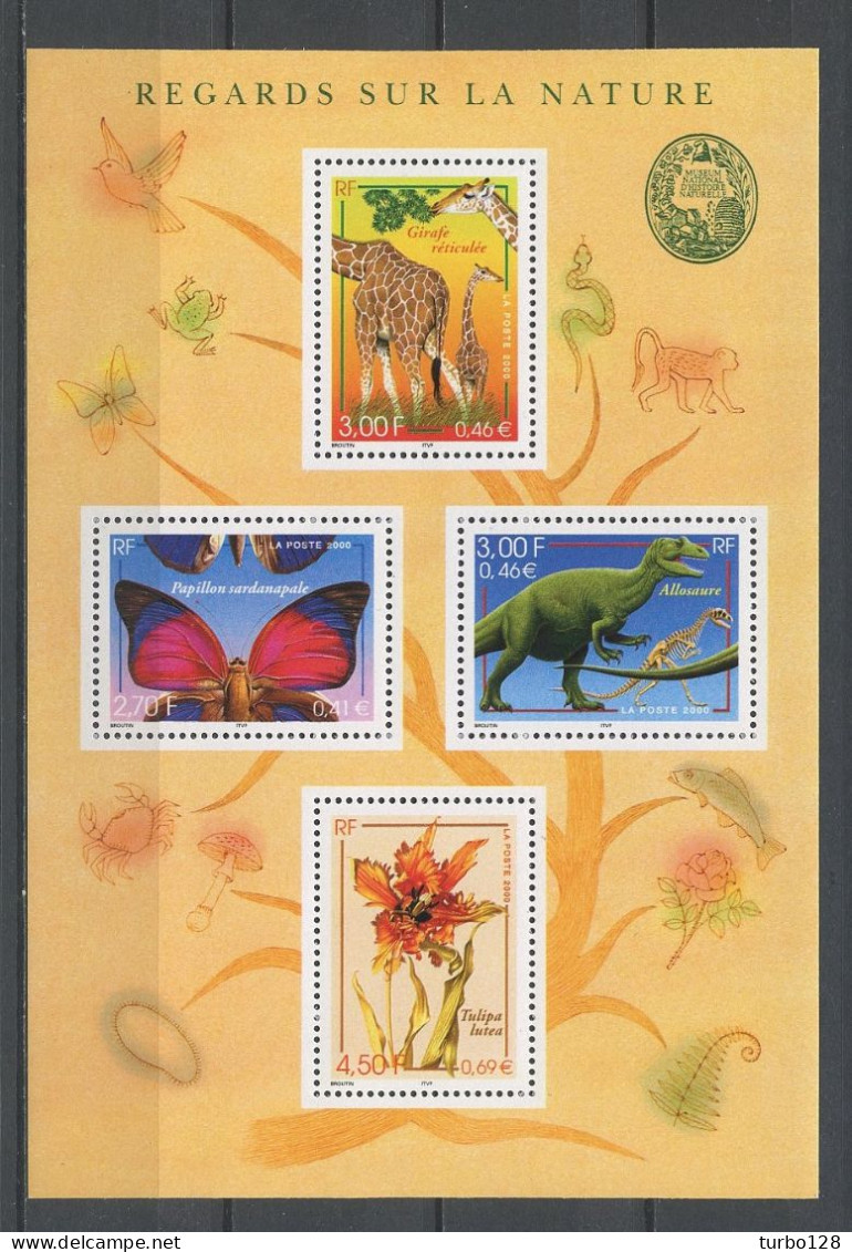 France 2000 Bloc N° 31 ** Neuf MNH Superbe C 7 € Faune Flore Papillons Butterflies Girafe Allosaure Tulipa Lutea - Ongebruikt