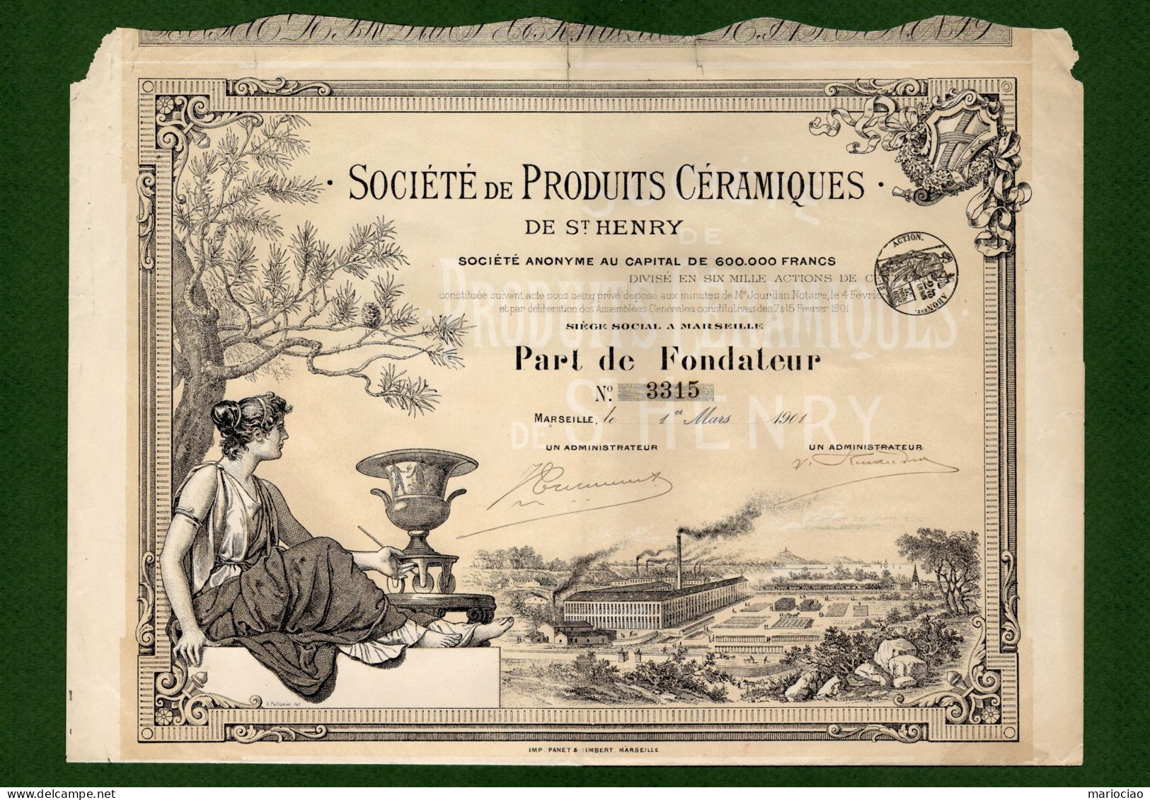 T-FR Société De Produits Céramiques De St Henry Marseille 1901 RARE - Other & Unclassified