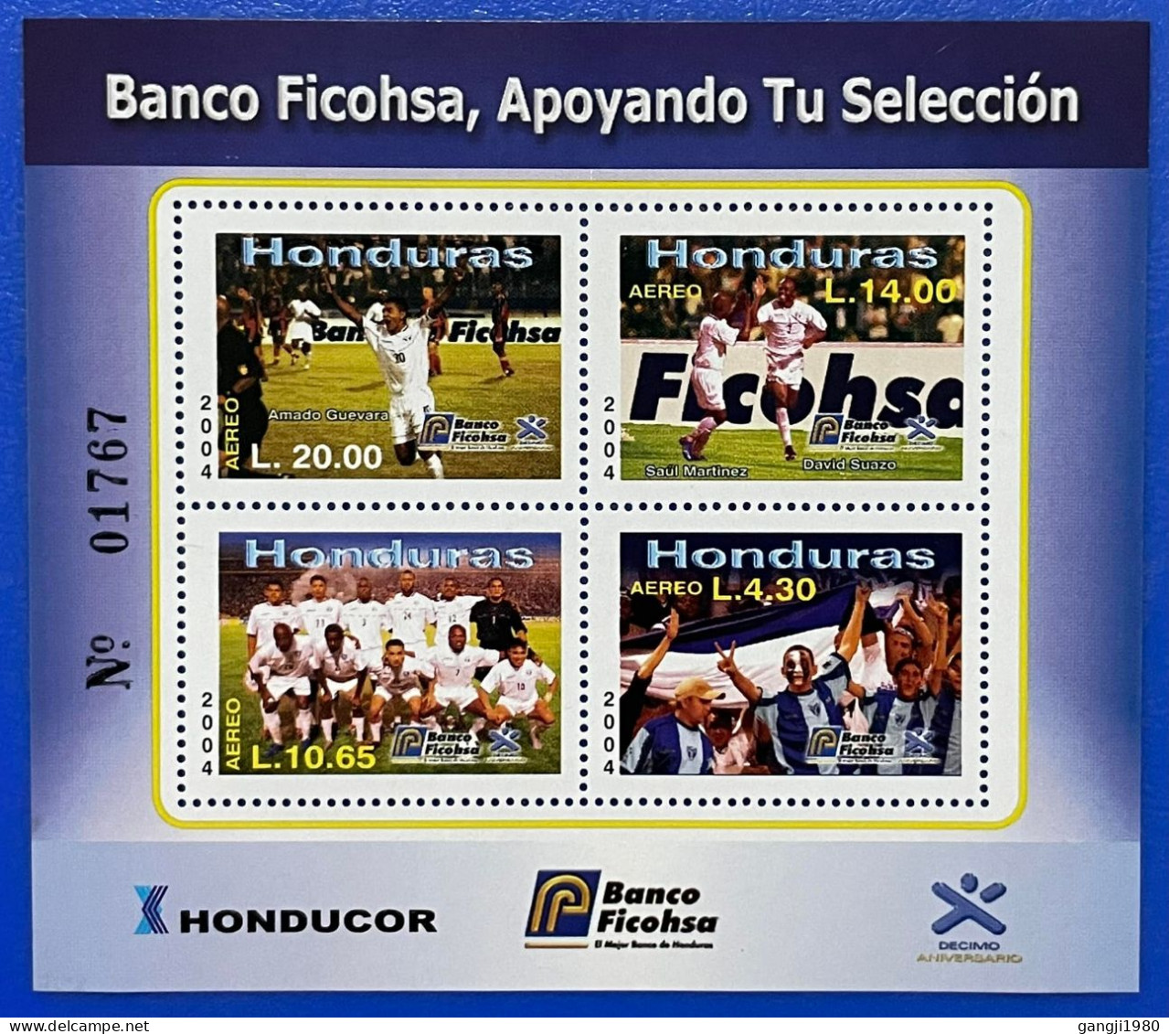 2004 Honduras Banco Ficohsa Football Souvenir Sheet MNH - Honduras