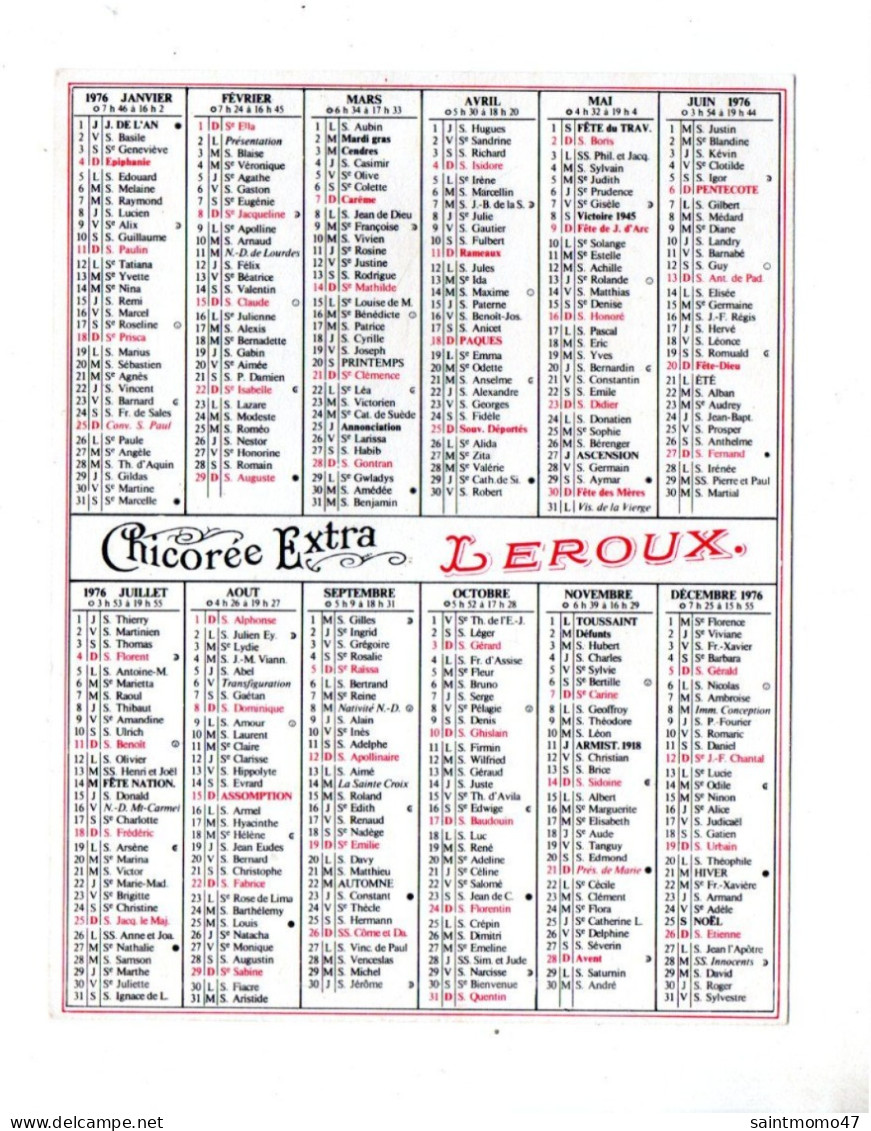 CALENDRIER 1976 . " CHICORÉE EXTRA LEROUX " - Réf. N°12977 - - Klein Formaat: 1971-80