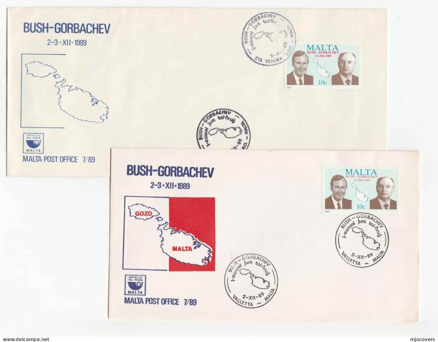 2 Diff FDC Malta  PRESIDENT BUSH  Meets GORBACHEV Cover Stamps - Malta