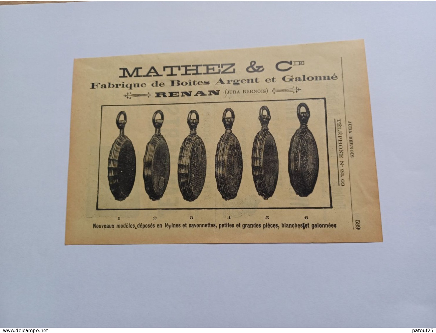 Ancienne Publicité Horlogerie MAHEZ ET CIE RENAN JURA BERNOIS SUISSE 1914 - Zwitserland