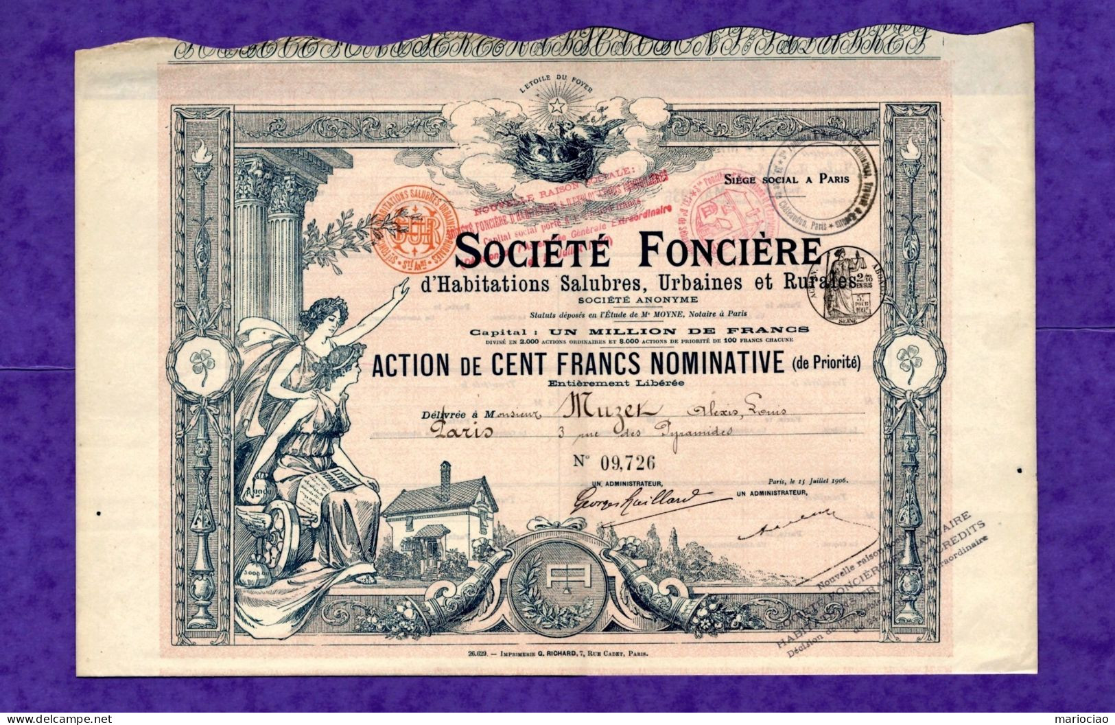 T-FR Société Foncière D'Habitations Salubres, Urbaines Et Rurales 1906 - Other & Unclassified