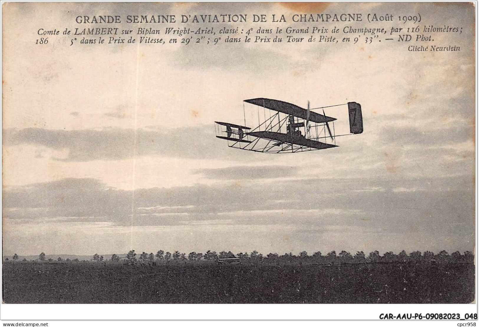 CAR-AAUP6-0437 - AVIATION - Comte De LAMBERT Sur Biplan Wrigbt-ariel - Classé 4 Dans Le Grand Prix De Champagne - Airmen, Fliers