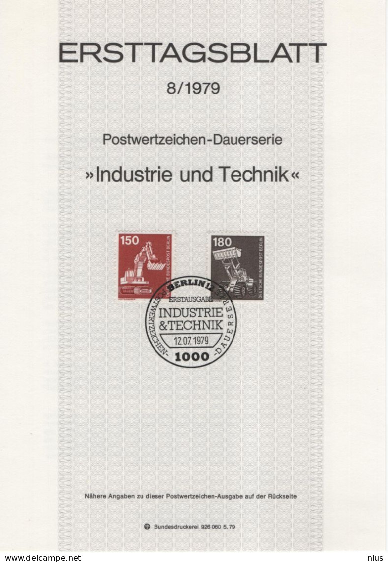 Germany Deutschland 1979-08 Industrie Und Technik, Tractor Tractors, First Day Sheet, Canceled In Berlin - 1974-1980