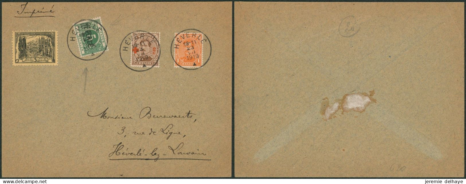 N°135, 151 Et E5 Sur Lettre Imprimée De Héverlé > Héverlé + TX12A Surchargé. - 1915-1920 Albert I.