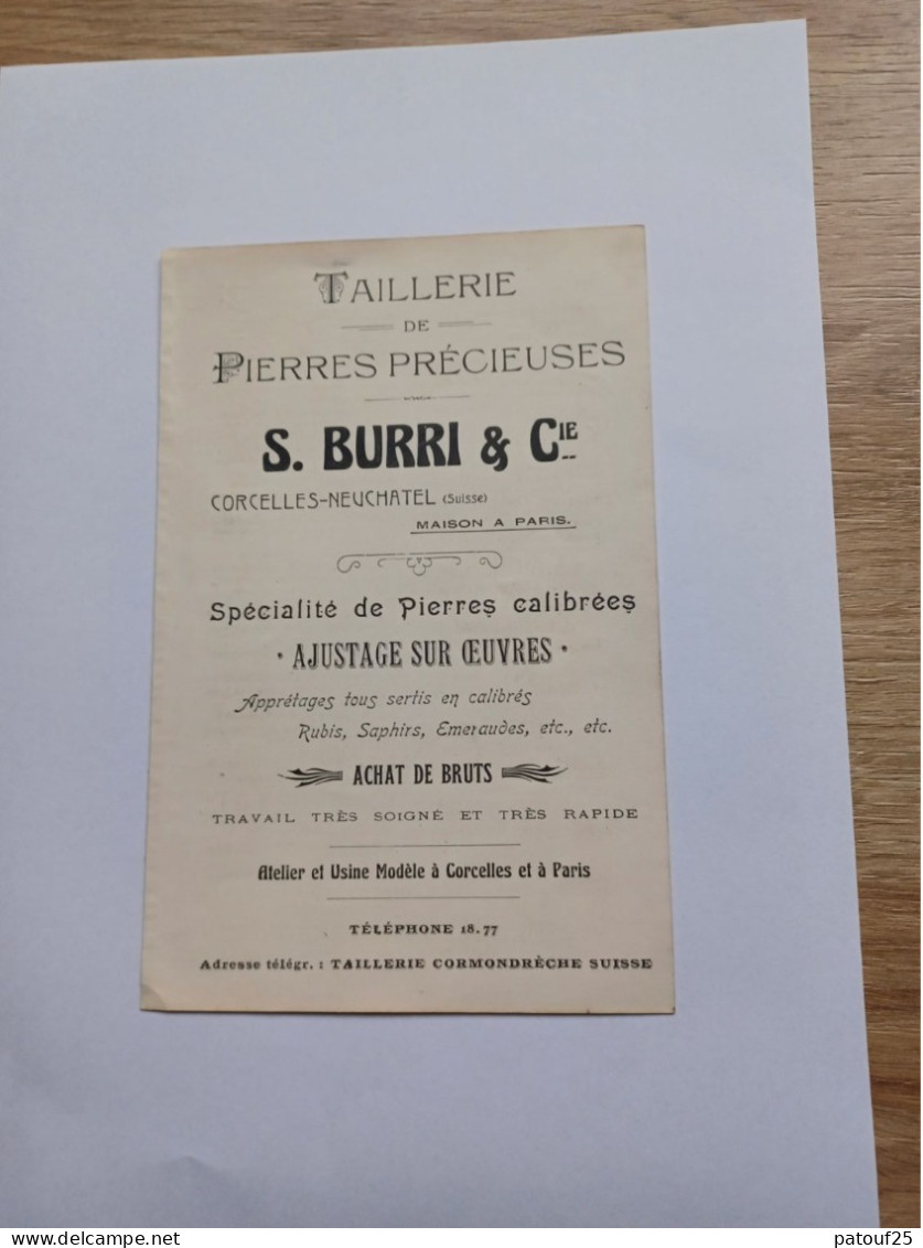 Ancienne Publicité Horlogerie S.BURRI ET CIE CORCELLES-NEUCHATEL SUISSE 1914 AU RECTO VERSCHUEREN LA CHAUX DE FONDS - Suisse