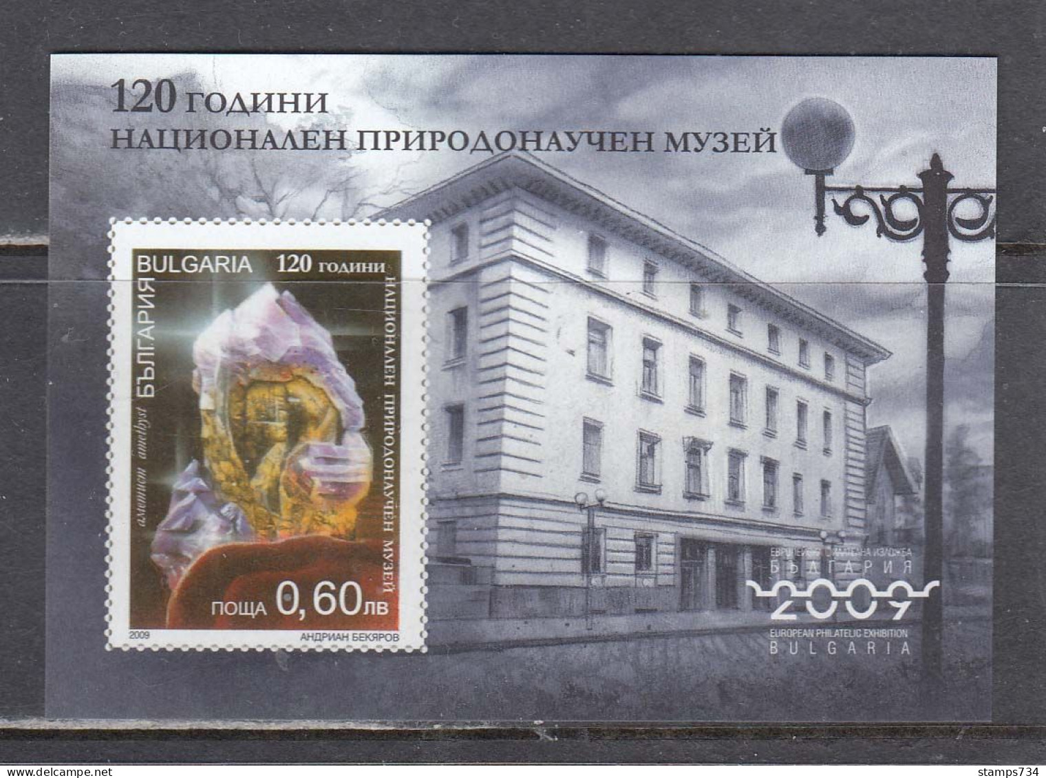 Bulgaria 2009 - 120 Years Of The Natural Science Museum: Amethyst Mineral, Mi-Nr. Bl. 309, MNH** - Unused Stamps