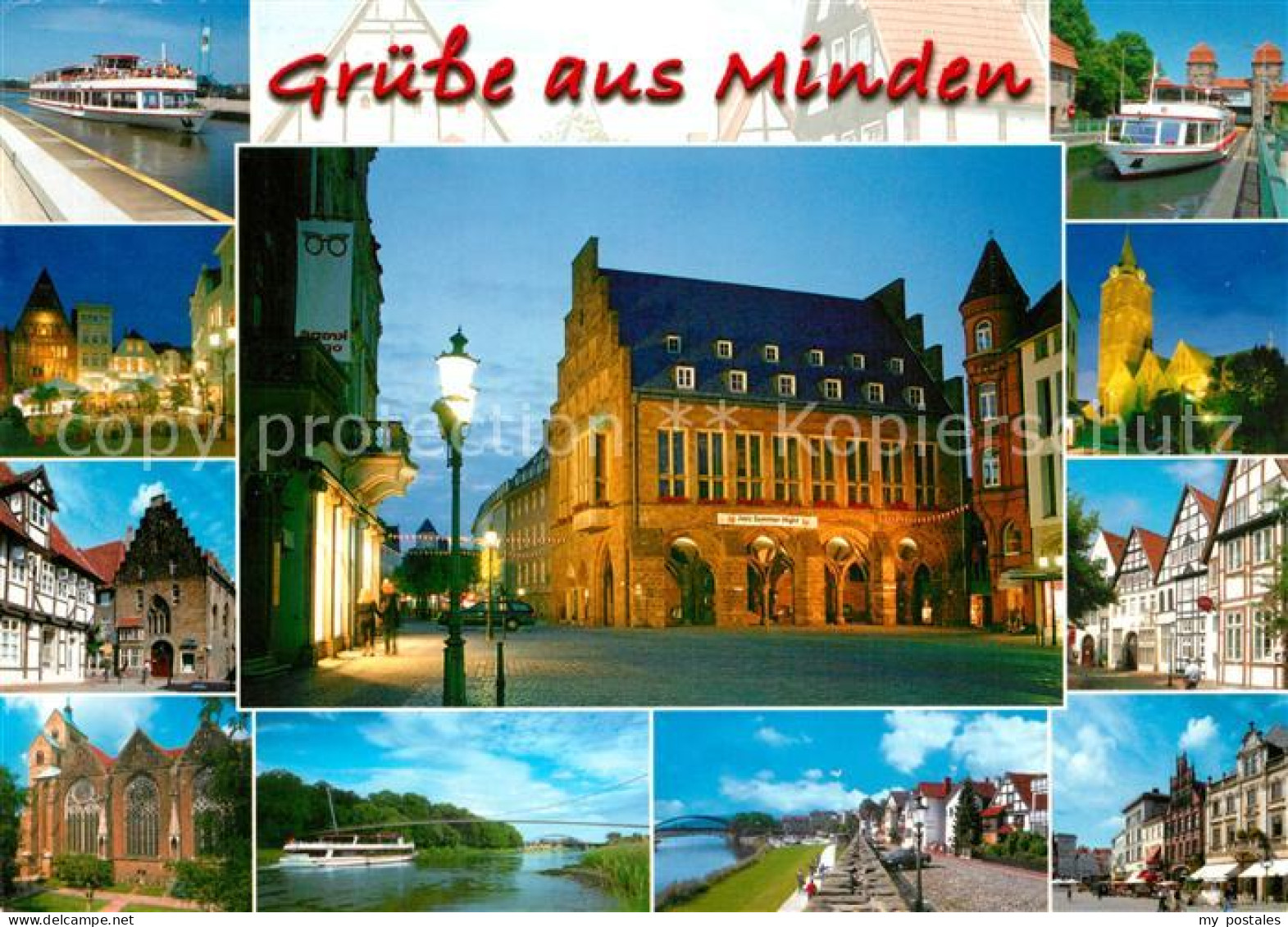 73269519 Minden Westfalen Kanalschiffe Kirche Rathaus Weserpartie Fachwerkhaeuse - Minden