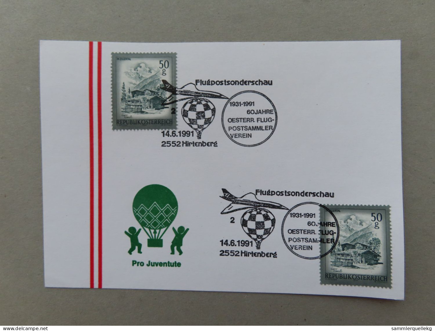 Österreich Pro Juventute - Mit Sonderstempel 14. 6. 1991 Hirtenberg, Flugpostsonderschau (Nr.1425) - Otros & Sin Clasificación