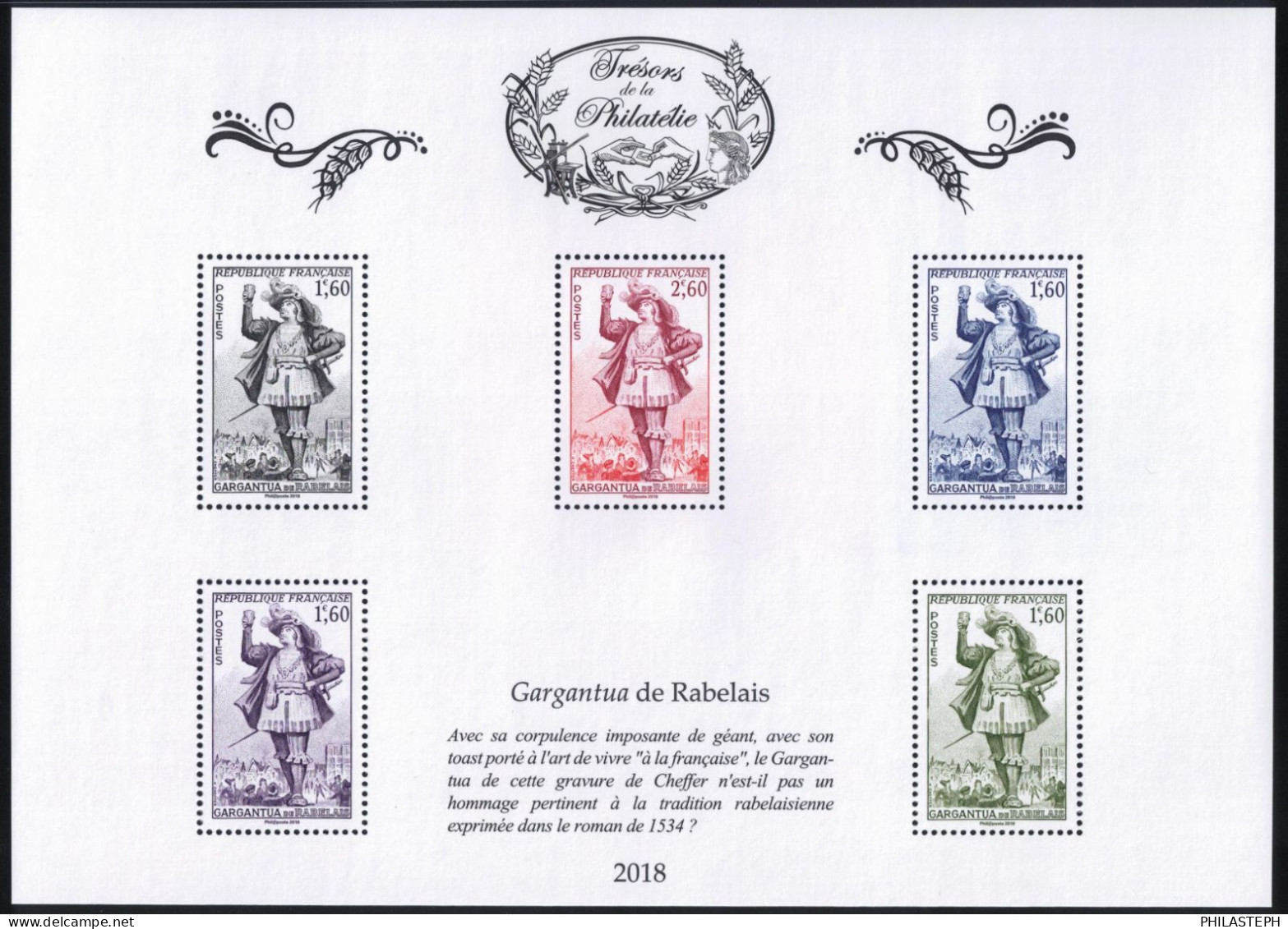 FRANCE YT BS 46 Neuf ** - Trésors De La Philatélie 2018  - « Gargantua », œuvre De François Rabelais (1494-1553) - Mint/Hinged