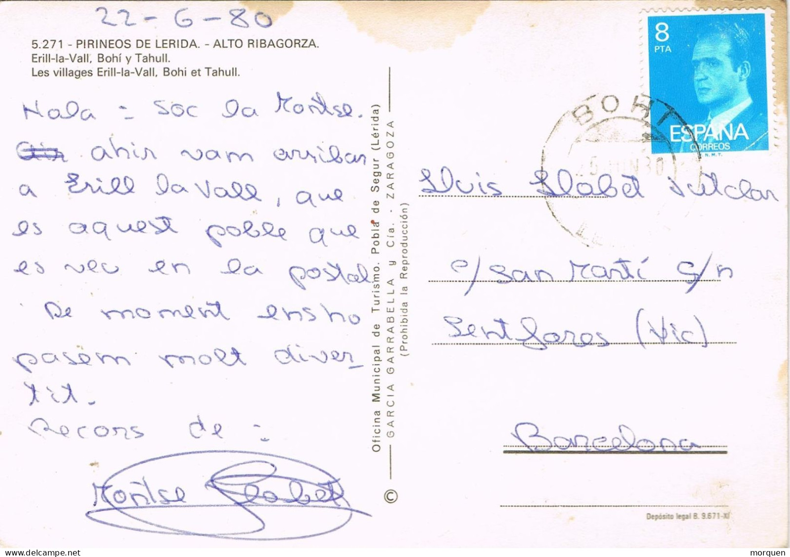 55017. Postal BOHI (Lerida) 1980. Vista Erill La Vall, Bohi Y Tahull. Pirineos Cataluña - Storia Postale