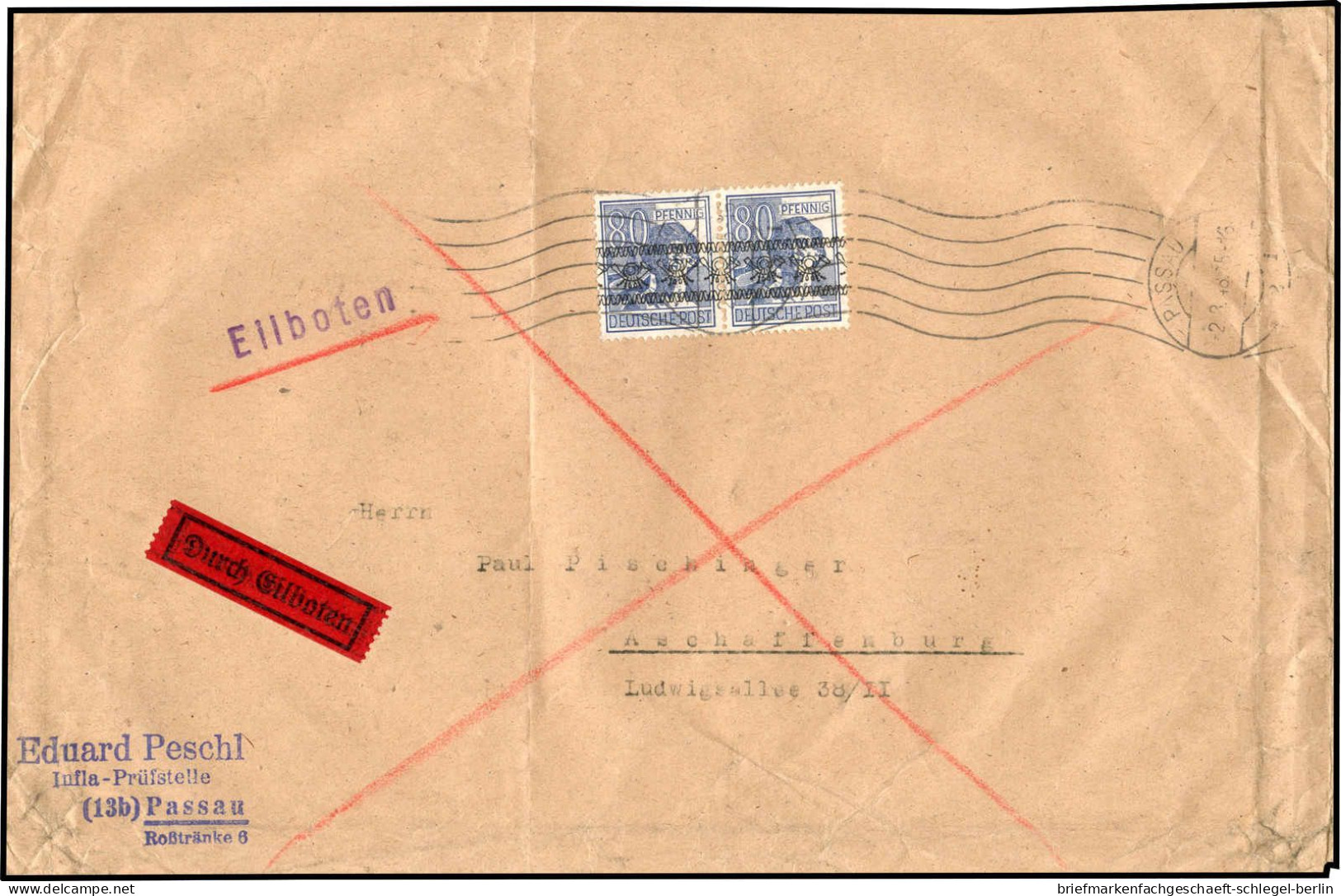 Amerik.+Brit. Zone (Bizone), 1948, 50 I (2), Brief - Briefe U. Dokumente