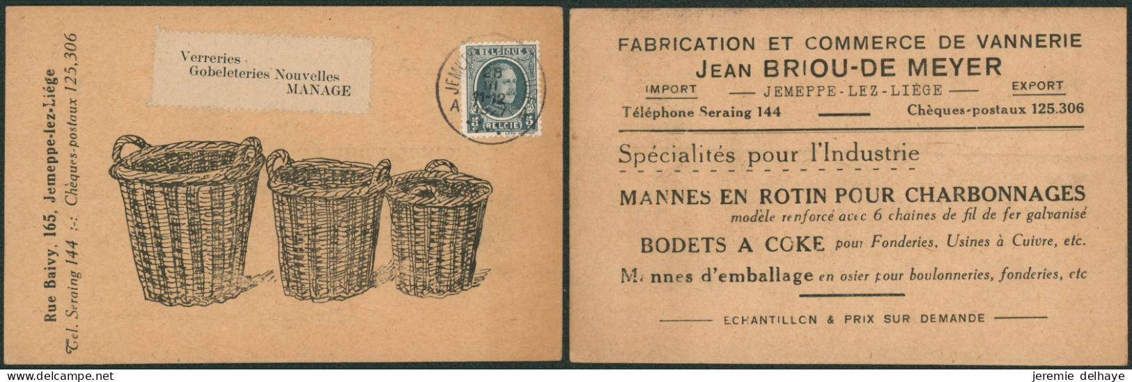 Houyoux - N°193 Sur Imprimé (Fabrication Et Commerce De Vannerie) Expédié De Jemeppe-sur-meuse > Manage - 1922-1927 Houyoux
