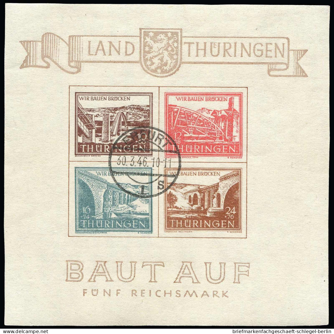 SBZ - Thüringen, 1946, Bl. 4 P I, Gestempelt - Andere & Zonder Classificatie